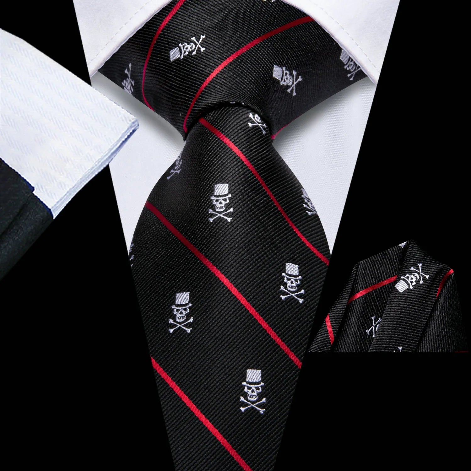 Gravata Masculina Preta com Lenço de Bolso