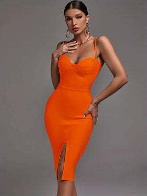 Vestido Bandagem Laranja Elegante e Sexy para Noite