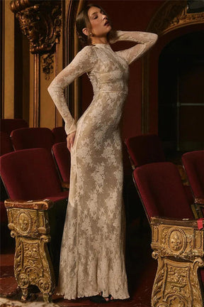 Vestido Maxi Bodycon de Renda Branco Mozision