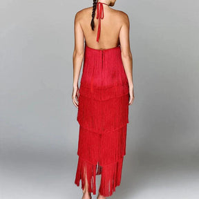 Vestido de Festa Halter com Borlas – Elegância Atemporal