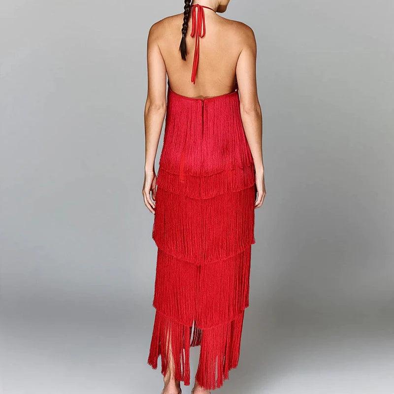 Vestido de Festa Halter com Borlas – Elegância Atemporal