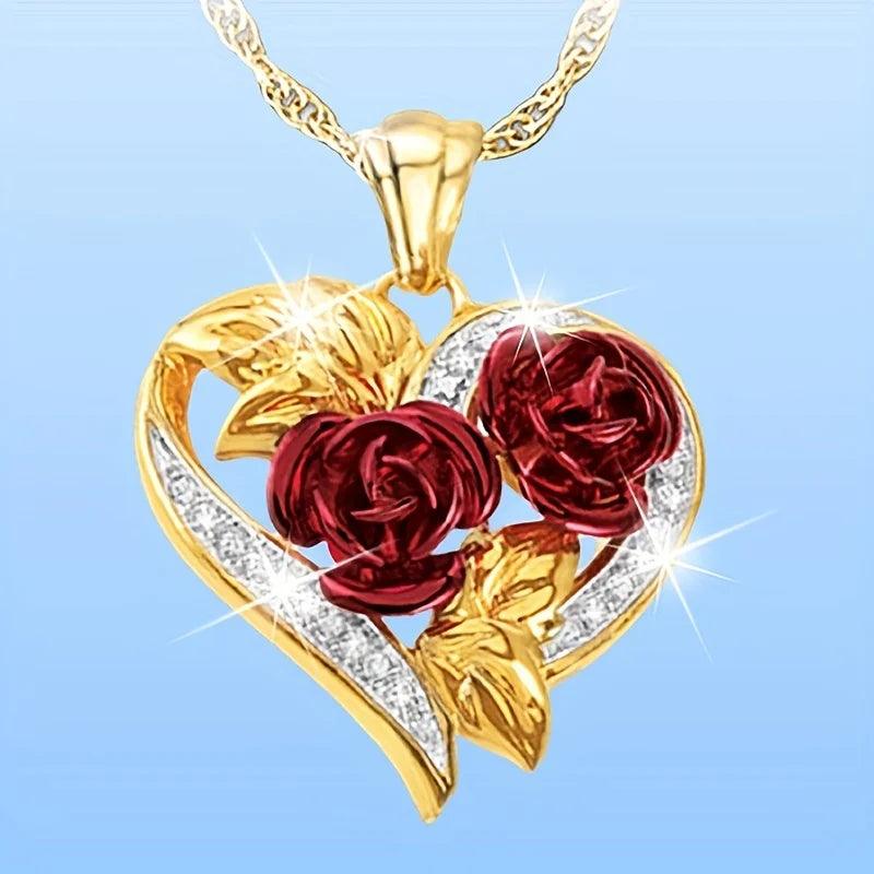 Colar Feminino com Pingente de Coração com Strass
