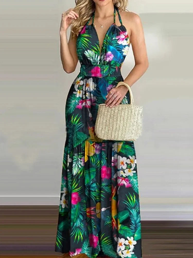 Vestido Longo Feminino Florido Tropical