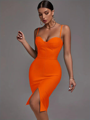 Vestido Bandagem Laranja Elegante e Sexy para Noite