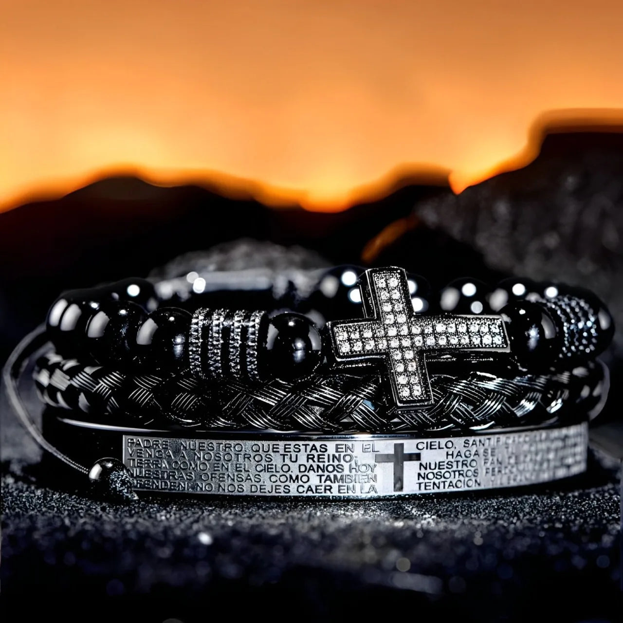 Pulseira Masculina Vintage com Contas de Ônix