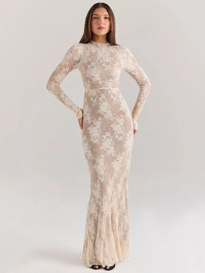 Vestido Maxi Bodycon de Renda Branco Mozision