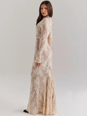 Vestido Maxi Bodycon de Renda Branco Mozision