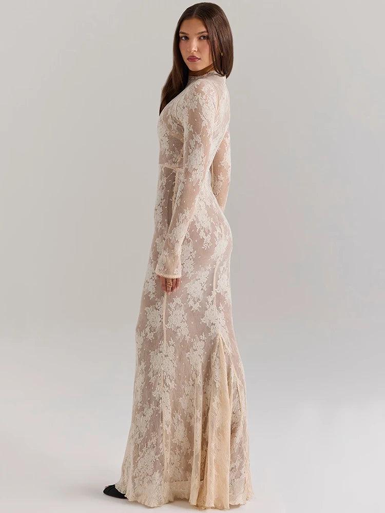 Vestido Maxi Bodycon de Renda Branco Mozision