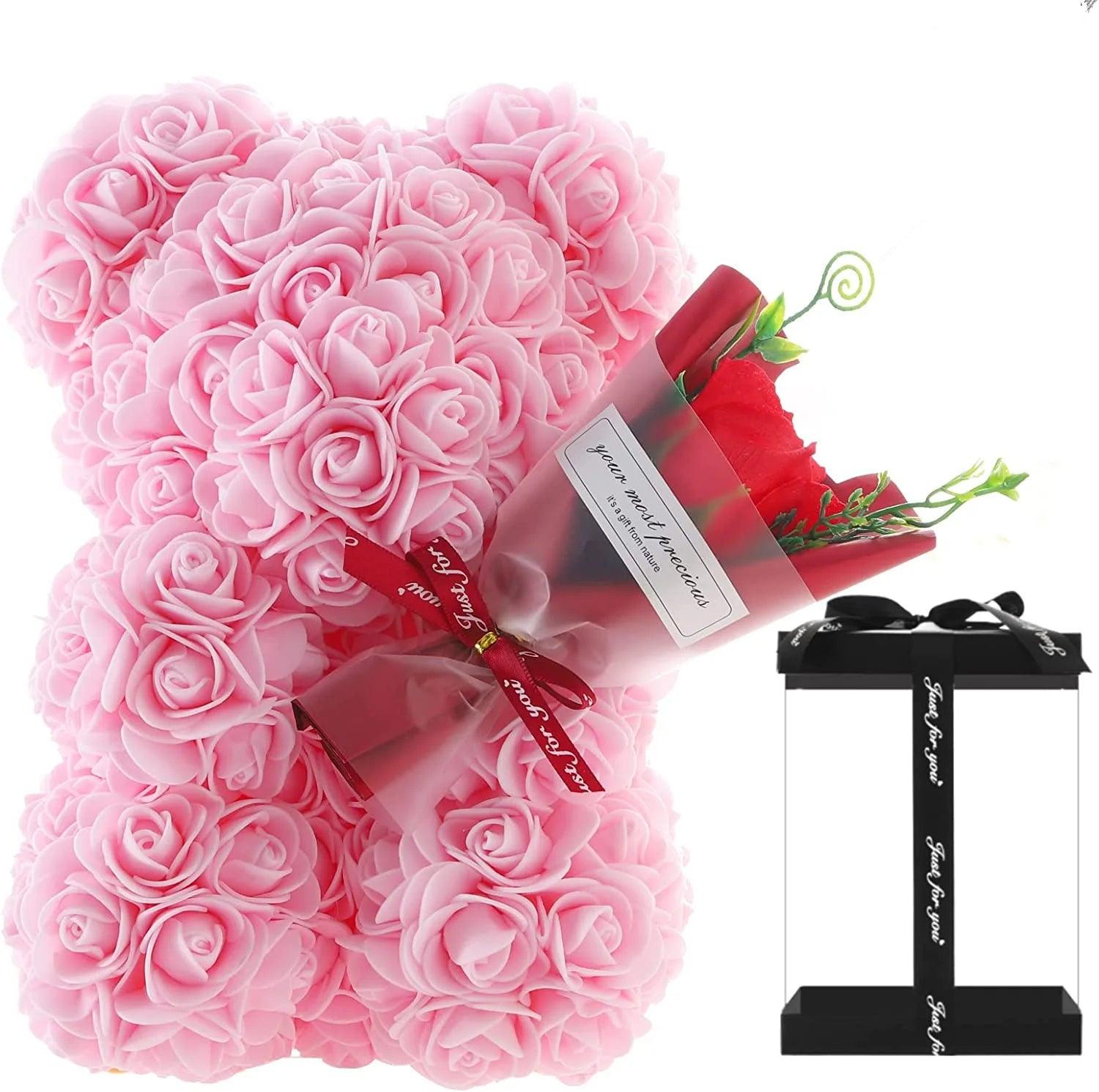 Urso de Rosas com Buquê 24cm – Presente Romântico Criativo