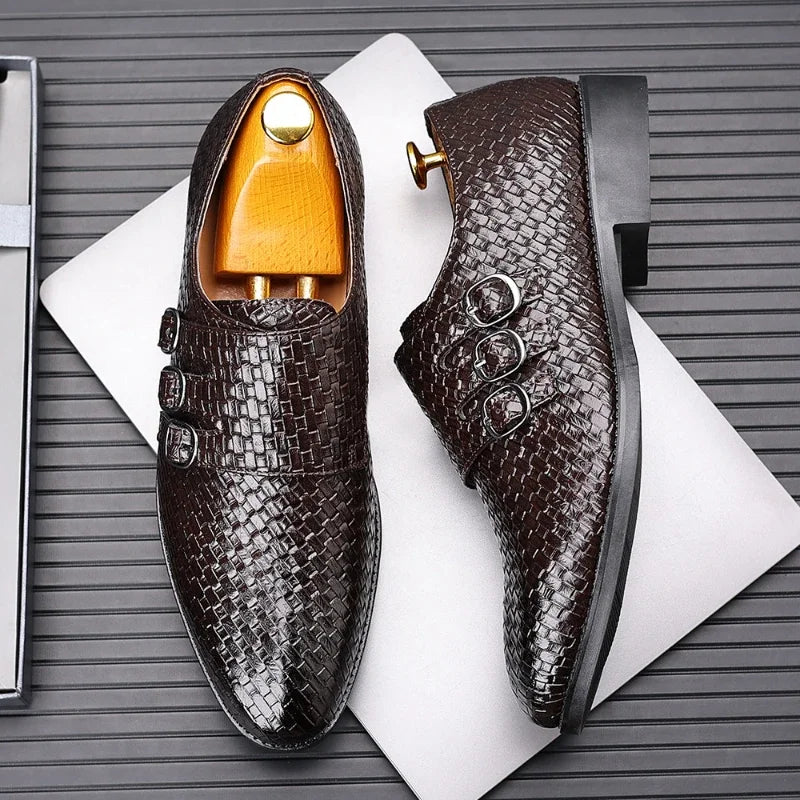 Sapato Social Masculino de Luxo Estilo Italiano com Fivela de Metal