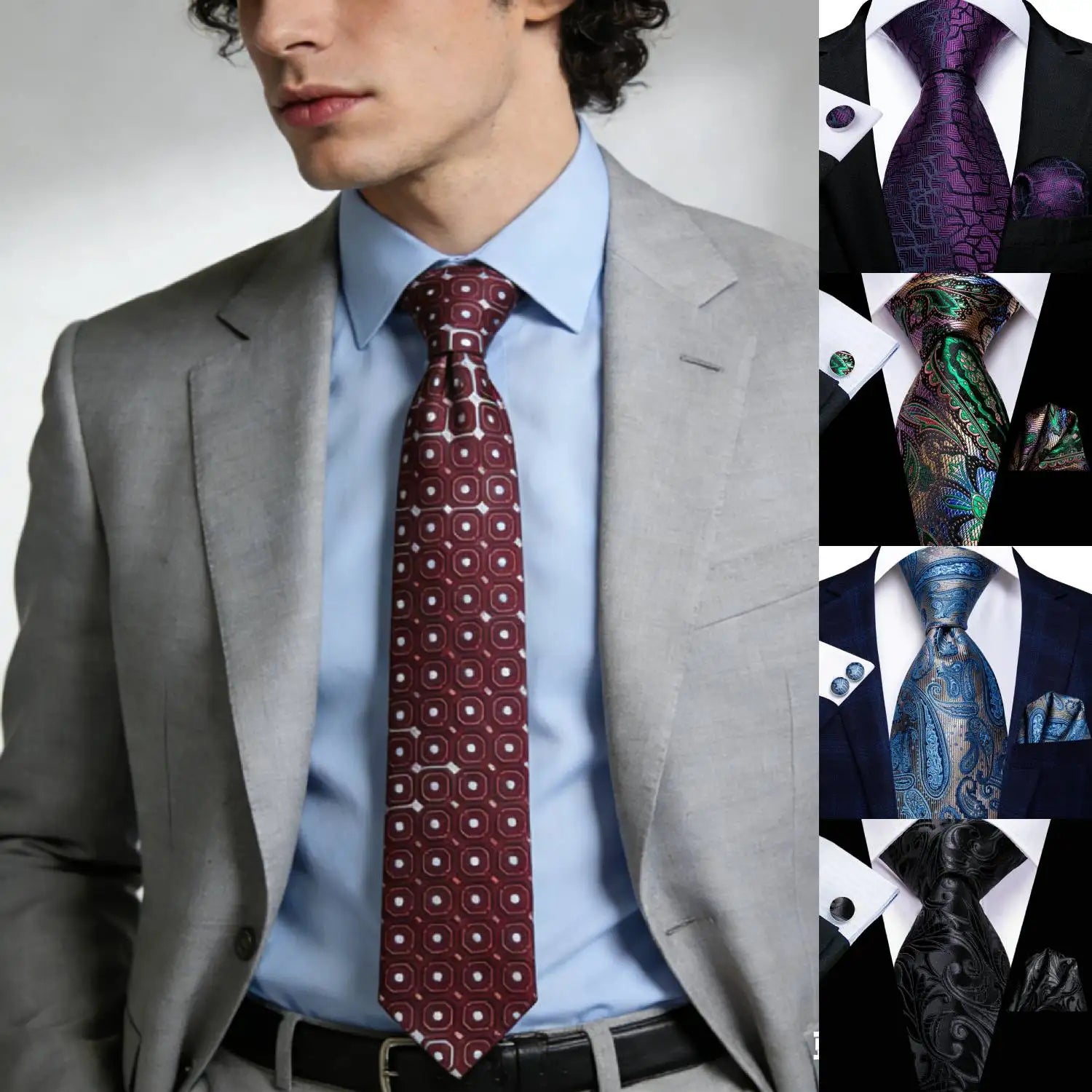 Gravata Masculina Clássica Listrado com Acessórios