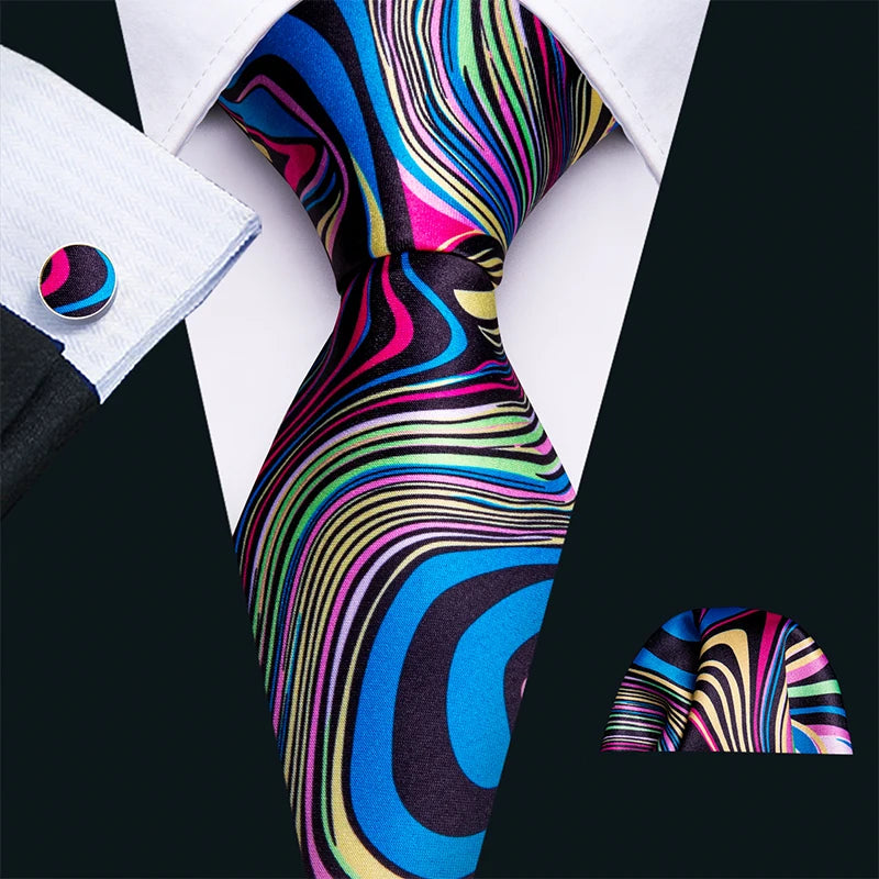 Conjunto Gravata Masculina Elegante com Lenço e Abotoaduras