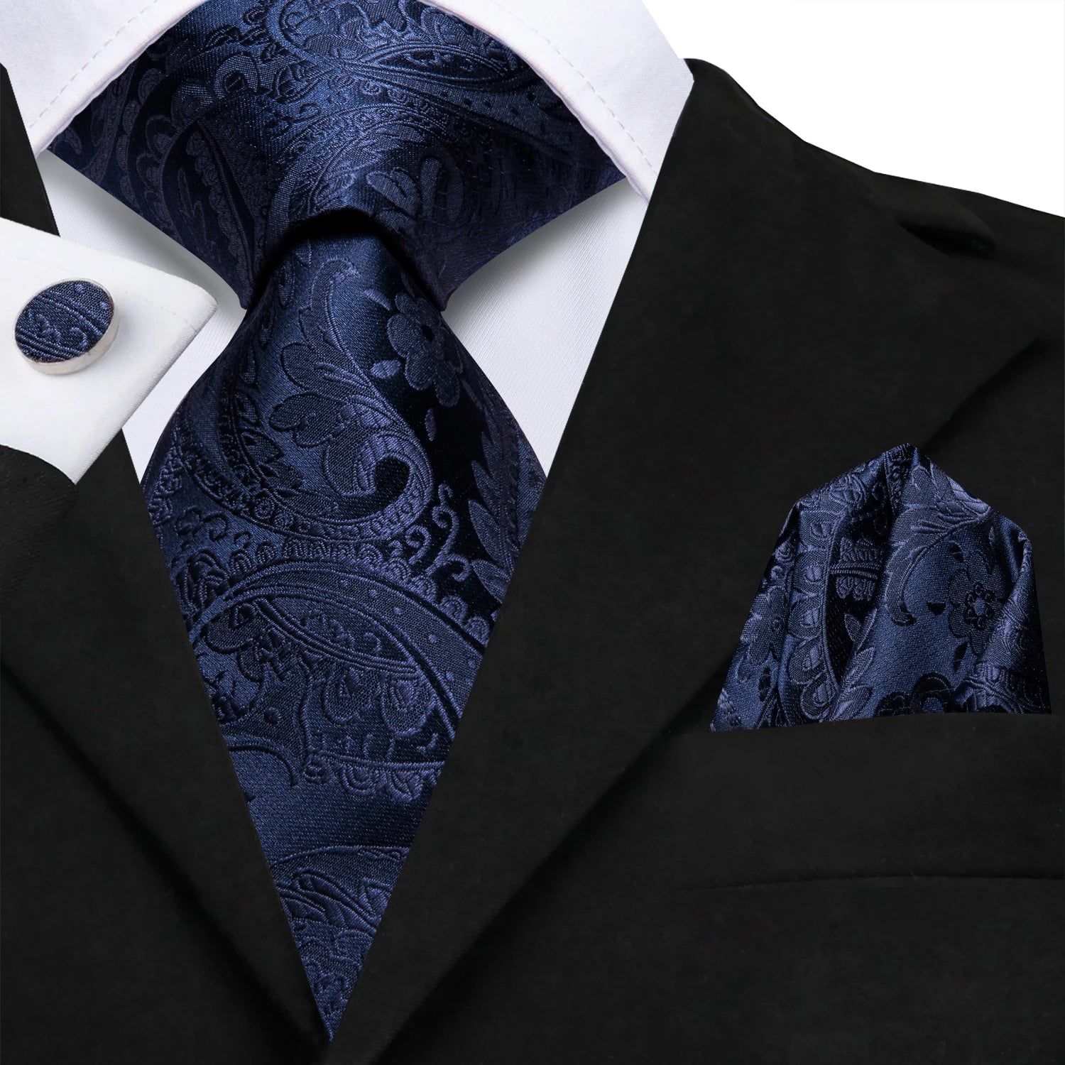 Gravata Masculina Poliéster com Estampa Azul Paisley Texturizada