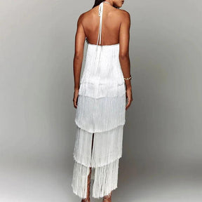 Vestido de Festa Halter com Borlas – Elegância Atemporal