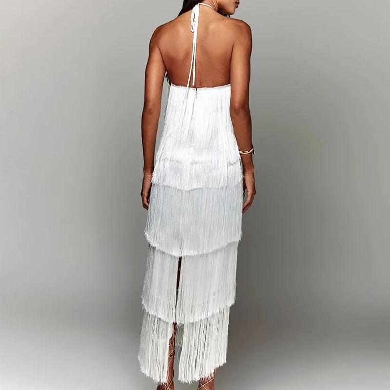 Vestido de Festa Halter com Borlas – Elegância Atemporal
