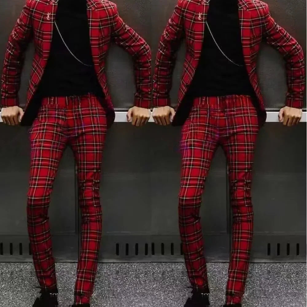Terno Masculino Xadrez Slim Fit 2 Peças