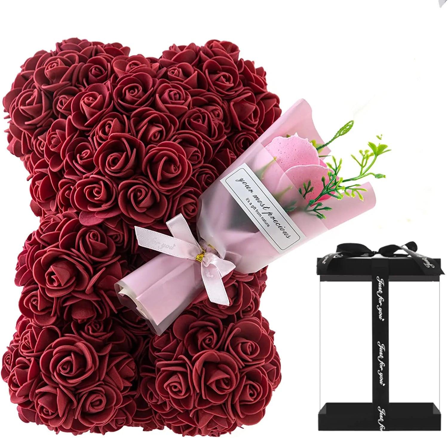 Urso de Rosas com Buquê 24cm – Presente Romântico Criativo