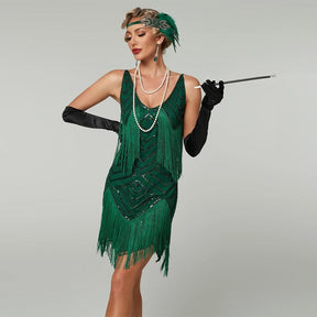Vestido Gatsby Flapper 1920s com Franjas e Lantejoulas