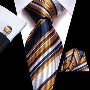 Gravata Seda Hi-Tie 8,5cm com Lenço e Abotoaduras