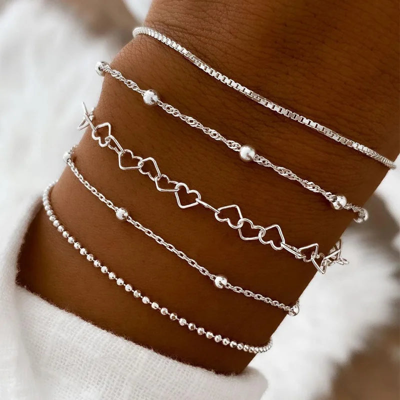 Conjunto de Pulseiras Coração Boho - Estilo Punk e Elegante