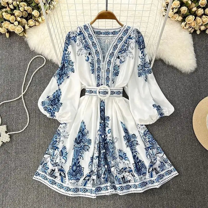 Vestido Curto Feminino Floral Manga Comprida