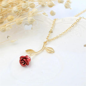 Colar Rosa 3D Feminino Inspirado em A Bela e a Fera