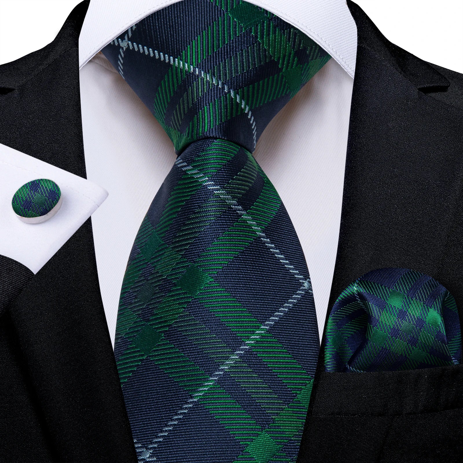Kit de Gravata Masculina de Luxo Verde com Lenço de Bolso