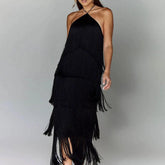 Vestido de Festa Halter com Borlas – Elegância Atemporal