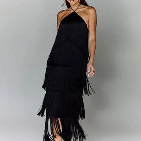 Vestido de Festa Halter com Borlas – Elegância Atemporal