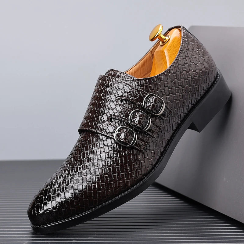 Sapato Social Masculino de Luxo Estilo Italiano com Fivela de Metal