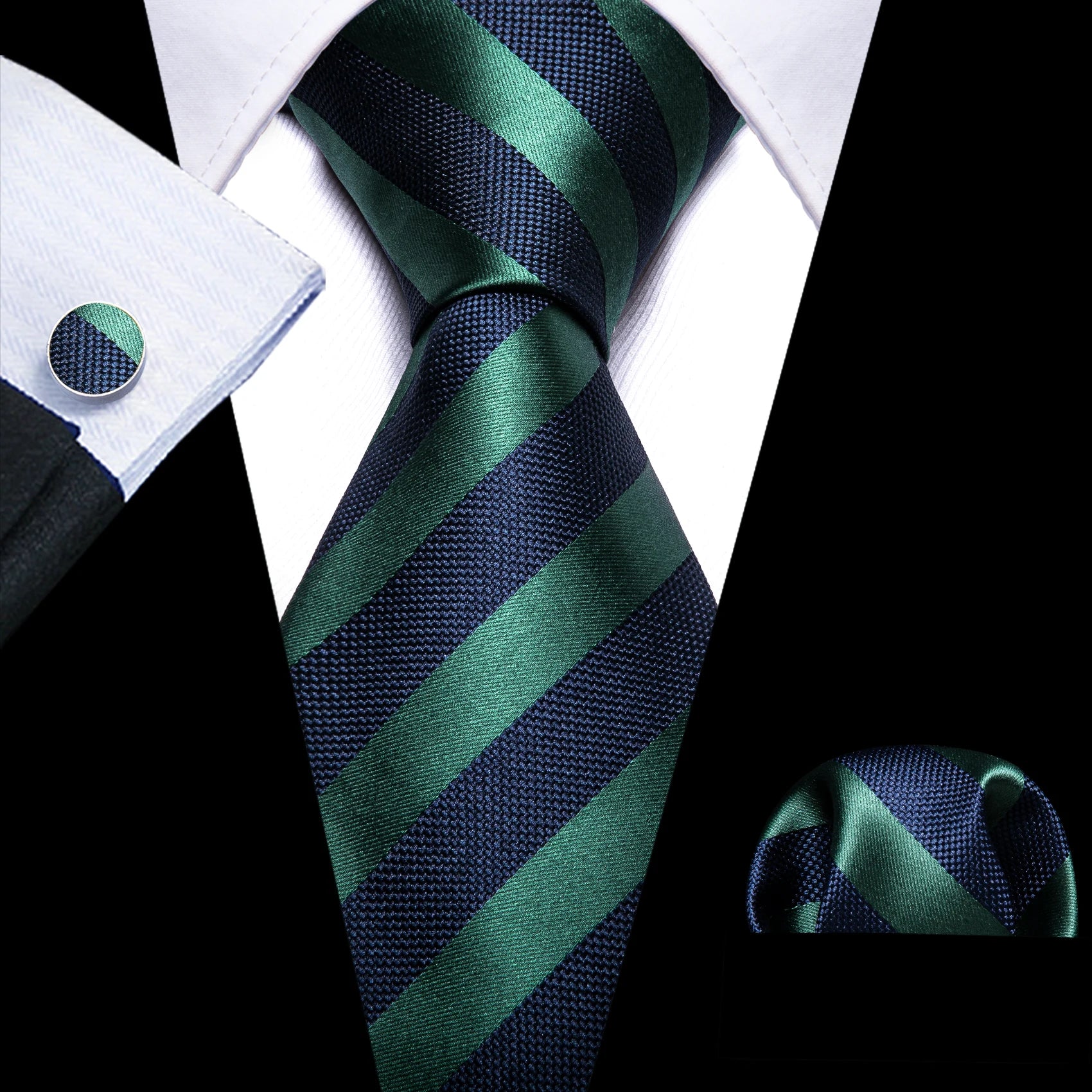 Kit Gravata Masculina Social Verde com Lenço e Abotoaduras