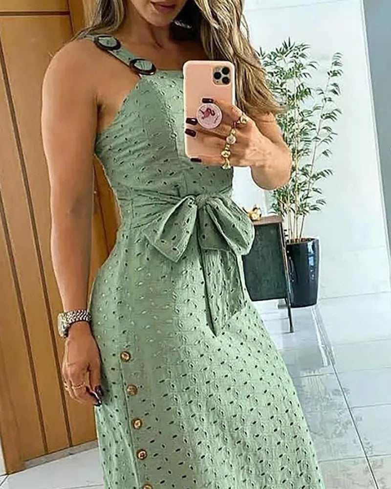 Vestido Longo Feminino com Botões Laterais