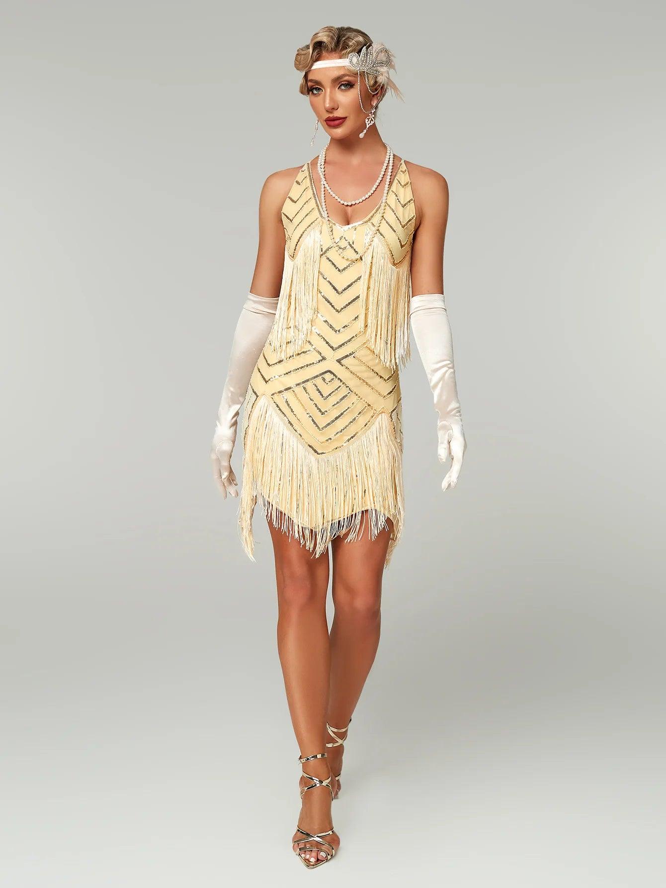 Vestido Gatsby Flapper 1920s com Franjas e Lantejoulas