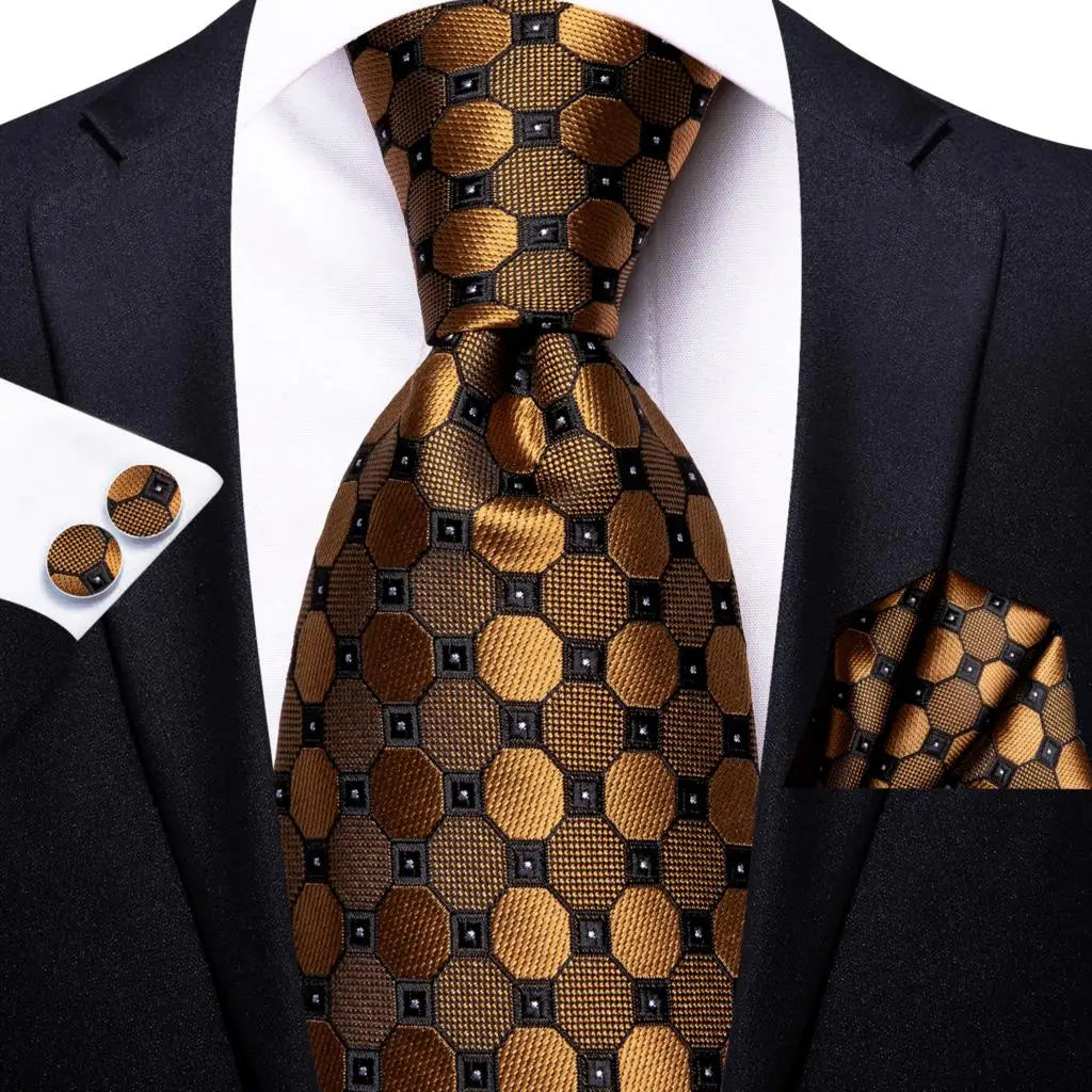 Gravata Masculina de Seda e Poliéster com Abotoaduras e Lenço