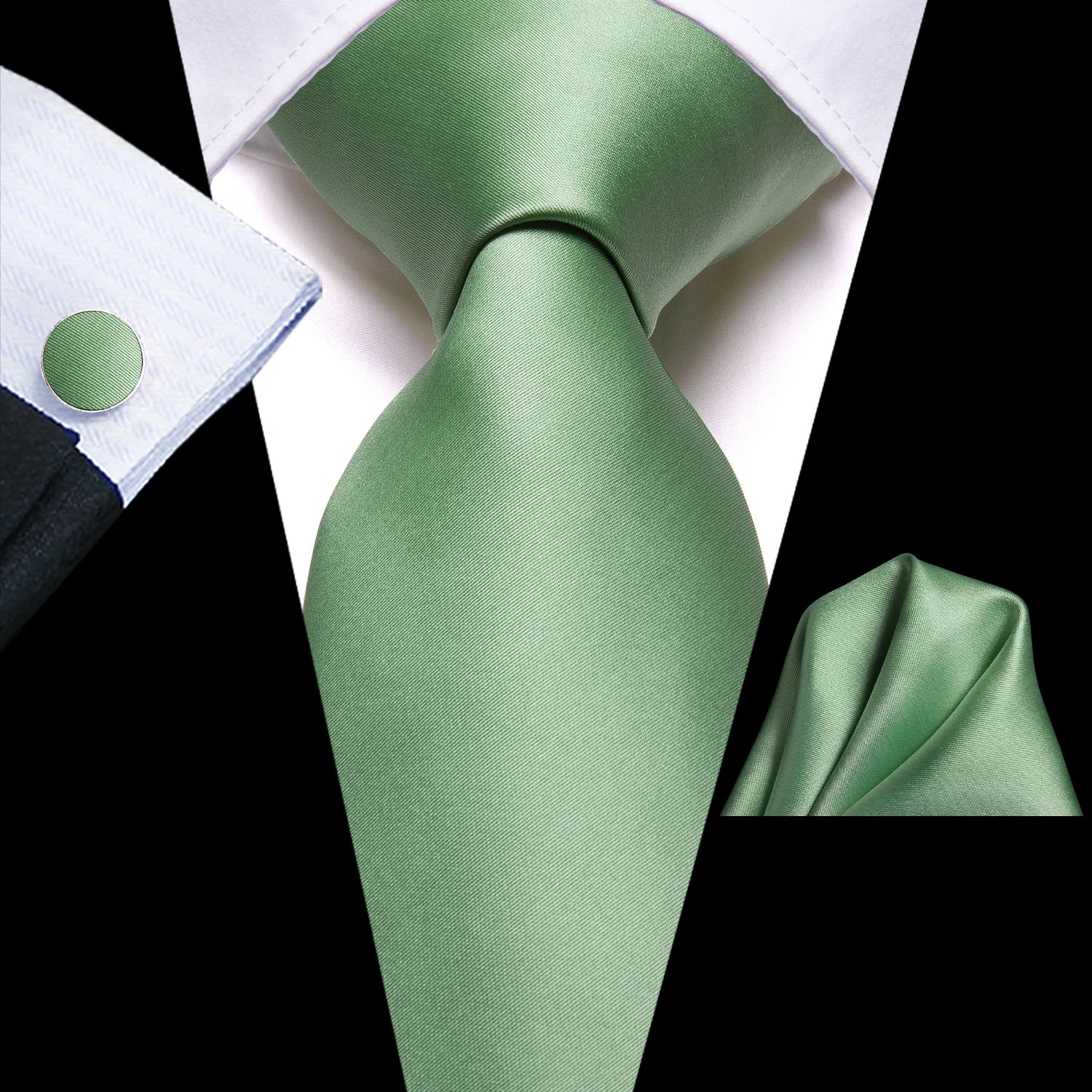 Kit Gravata Masculina Verde Elegante com Lenço e Abotoaduras