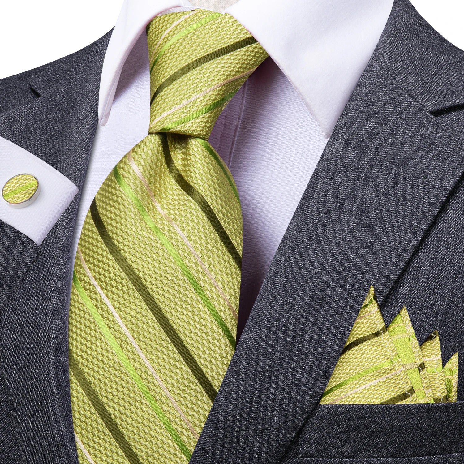 Kit Gravata Masculina Social com Lenço e Abotoaduras
