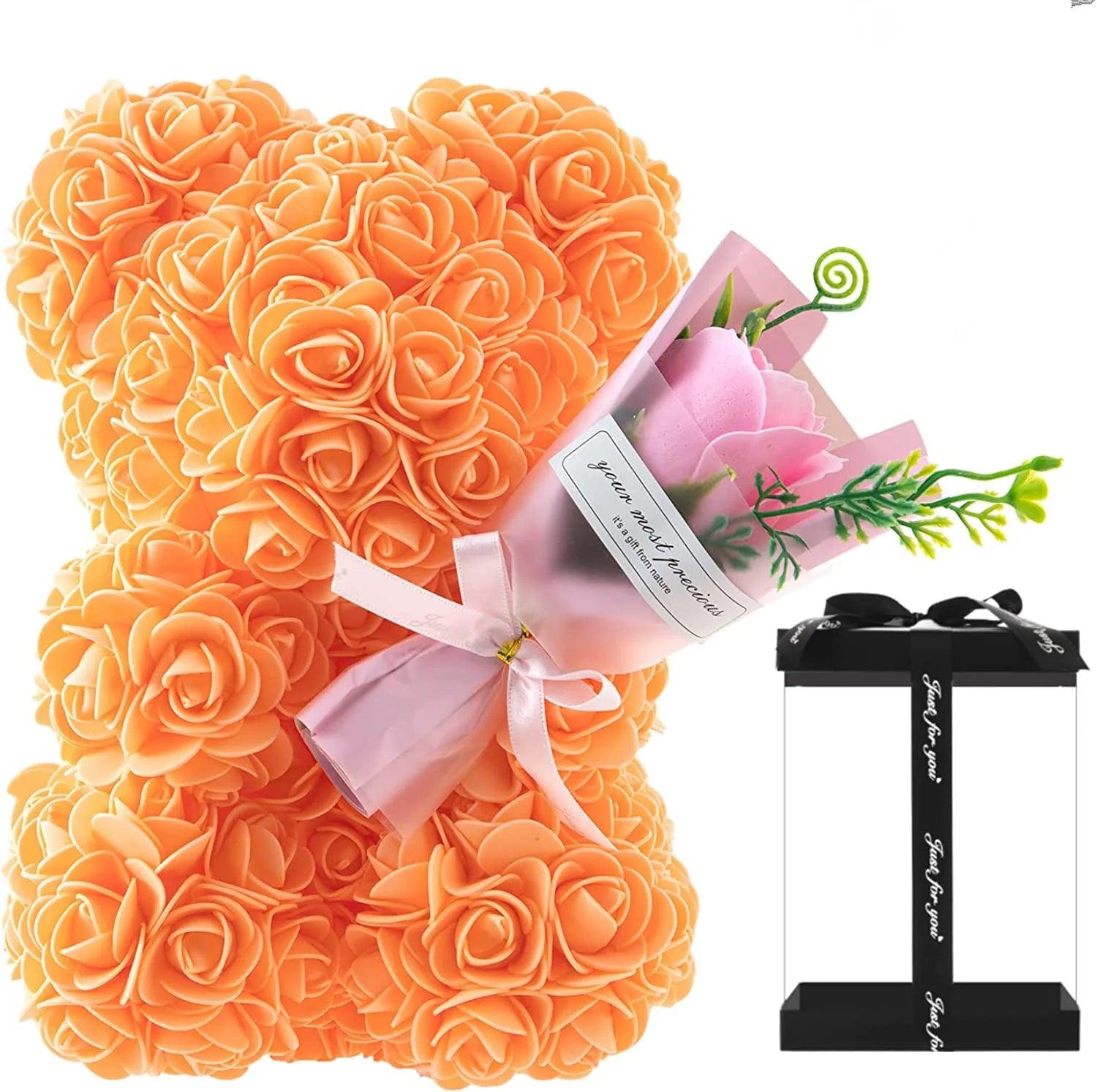 Urso de Rosas com Buquê 24cm – Presente Romântico Criativo