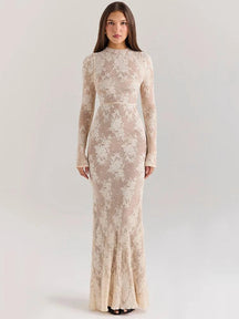 Vestido Maxi Bodycon de Renda Branco Mozision
