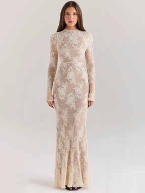 Vestido Maxi Bodycon de Renda Branco Mozision