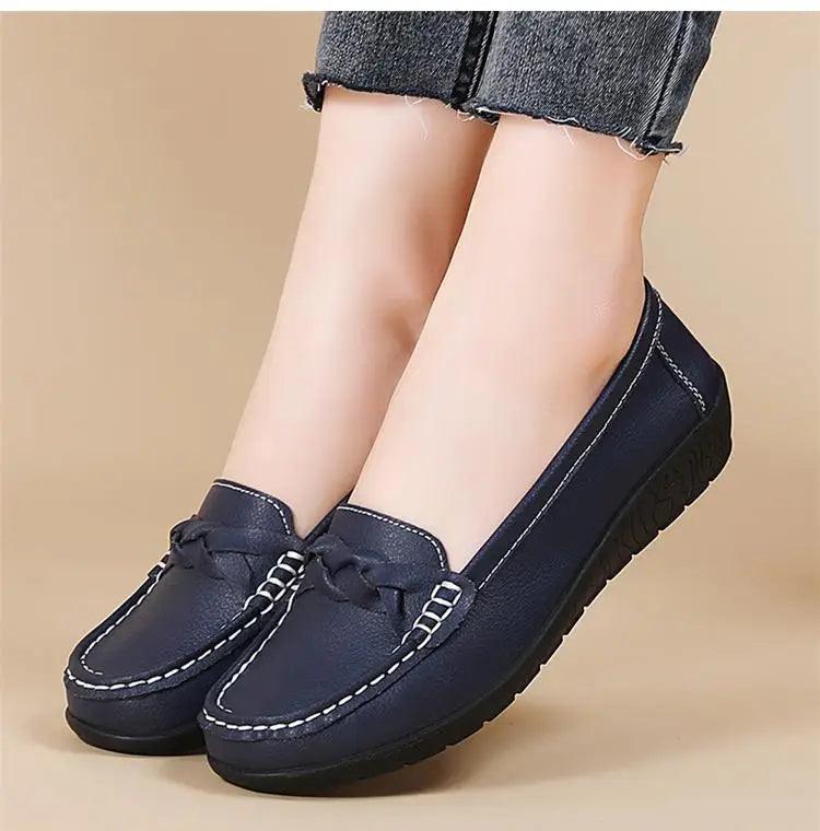 Mocassins de Couro Genuíno Feminino Conforto e Estilo Casual