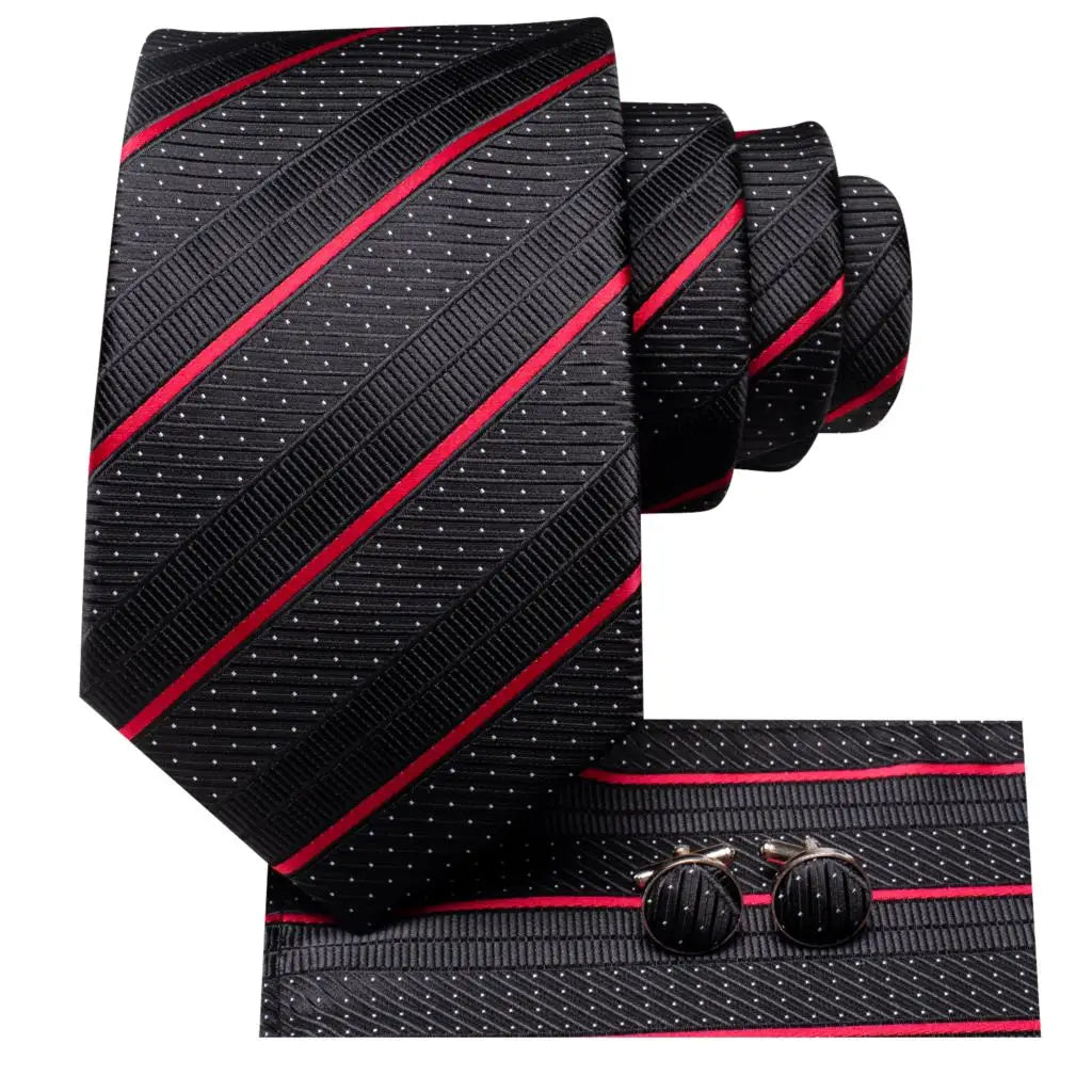 Gravata Masculina de Luxo Preto Listrado com Acessórios