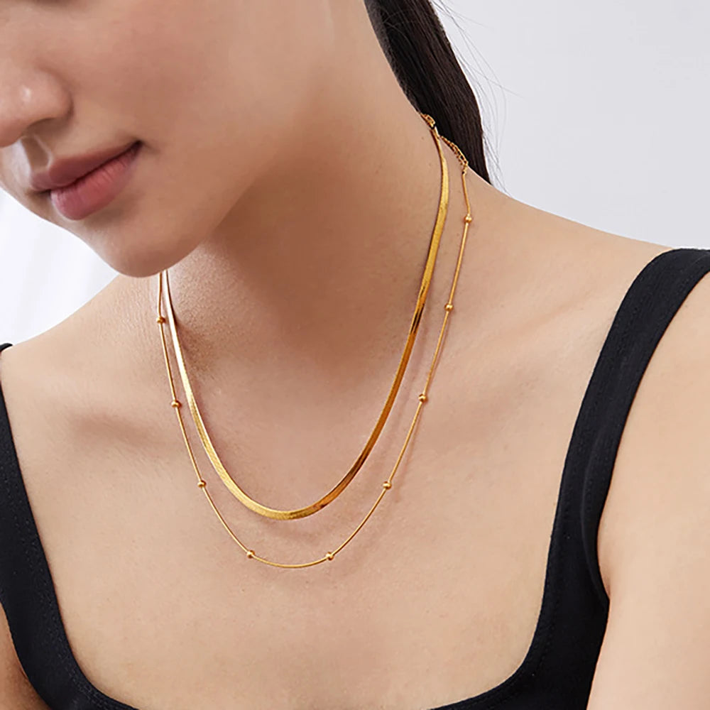 Colar Feminino de Luxo Multicamadas Banhada a Ouro 14K