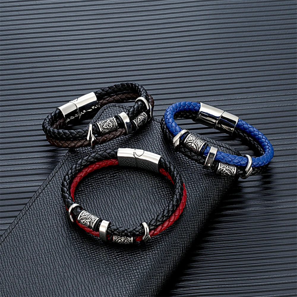 Pulseira Masculina Multicamadas de Couro Genuíno