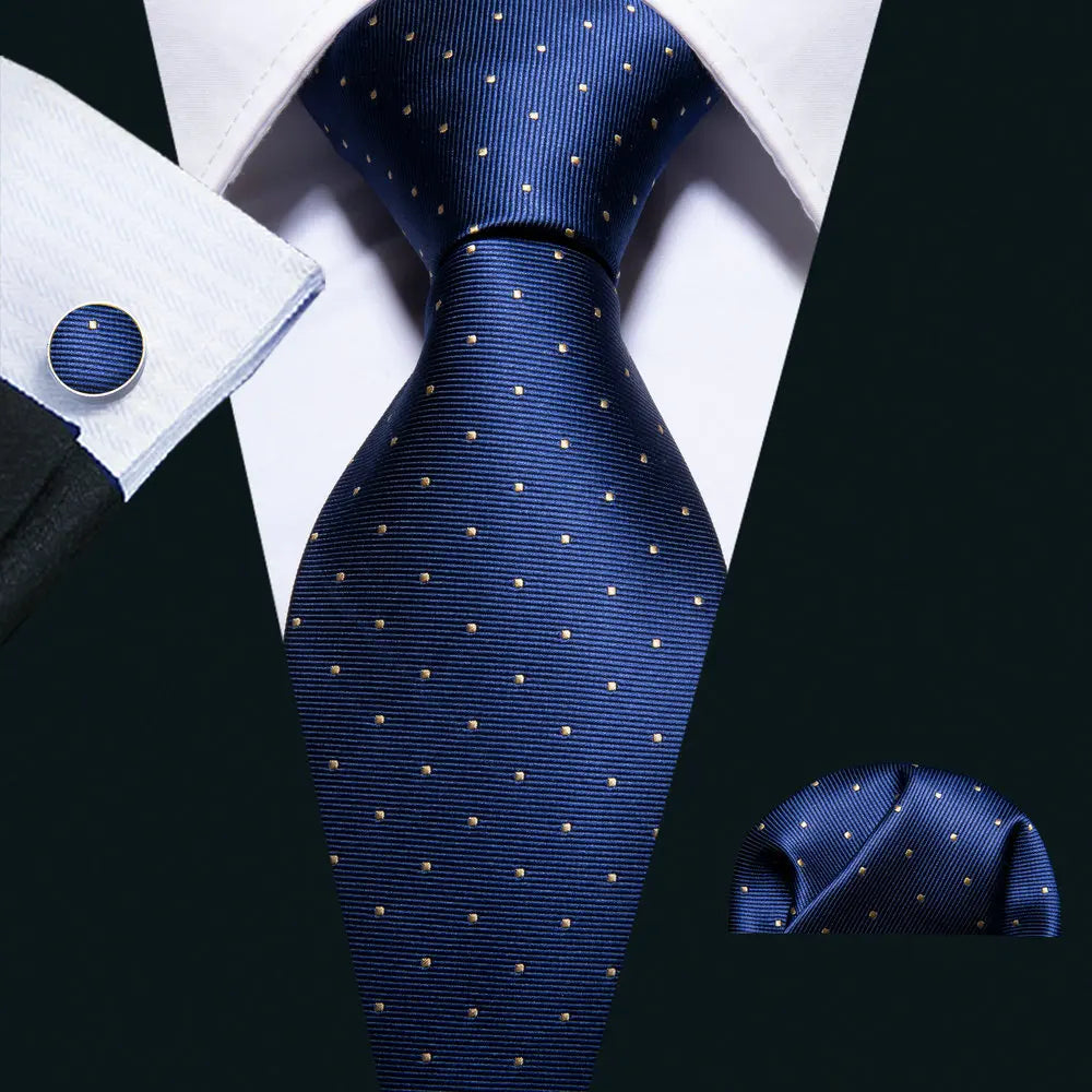 Kit Gravata Masculina Clássica Azul com Lenço e Abotoaduras