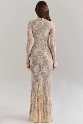Vestido Maxi Bodycon de Renda Branco Mozision
