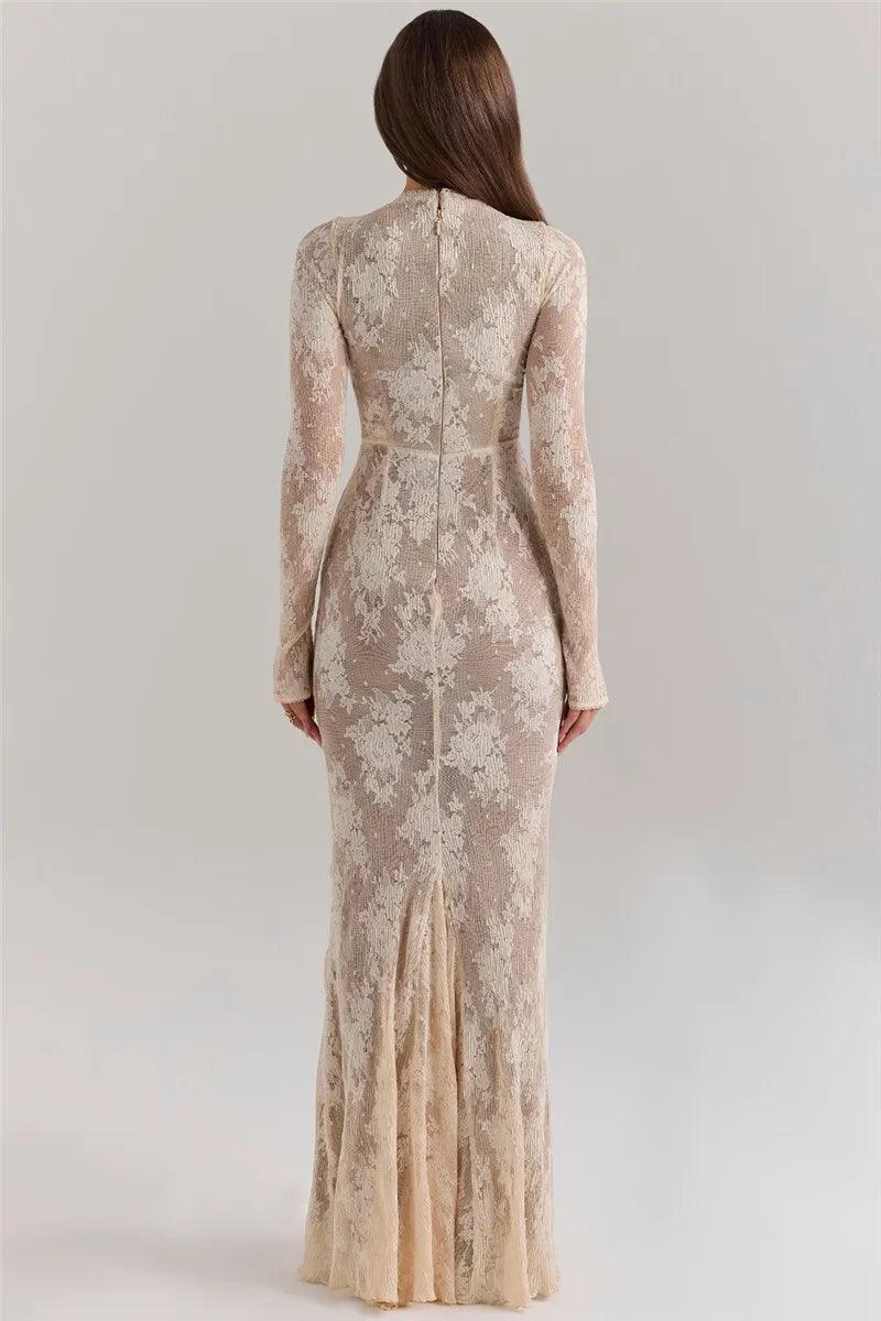 Vestido Maxi Bodycon de Renda Branco Mozision