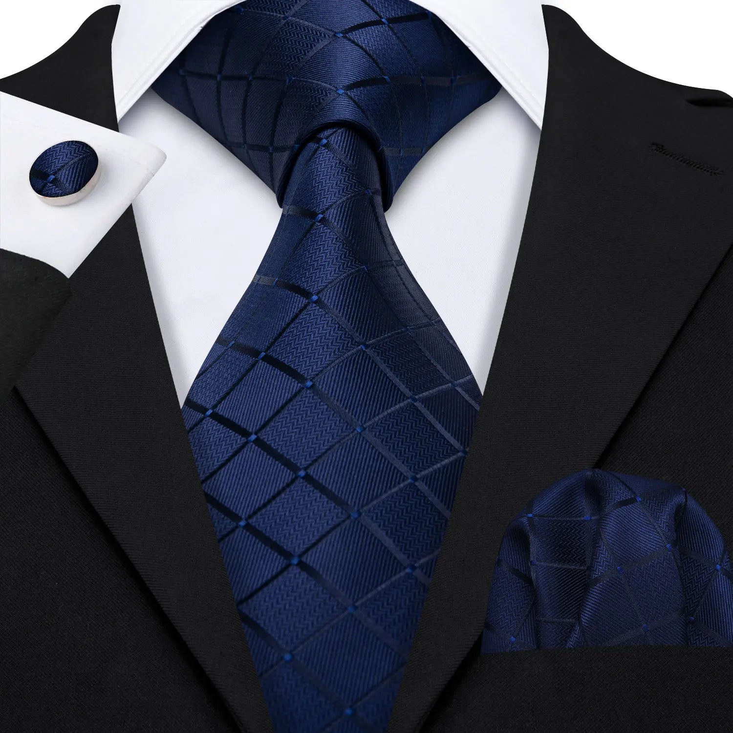 Conjunto Gravata Masculina Social Azul com Lenço e Abotoaduras