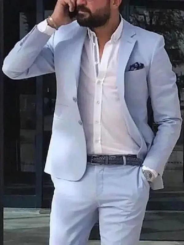 Terno Slim Fit Azul-Celeste 2 Peças Bruna Modas