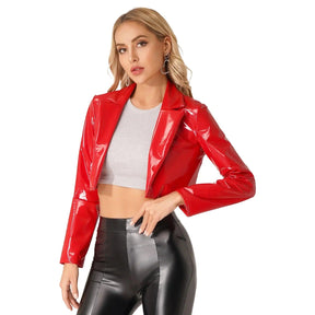 Jaqueta Feminina de Couro Falso Brilhante Zoom