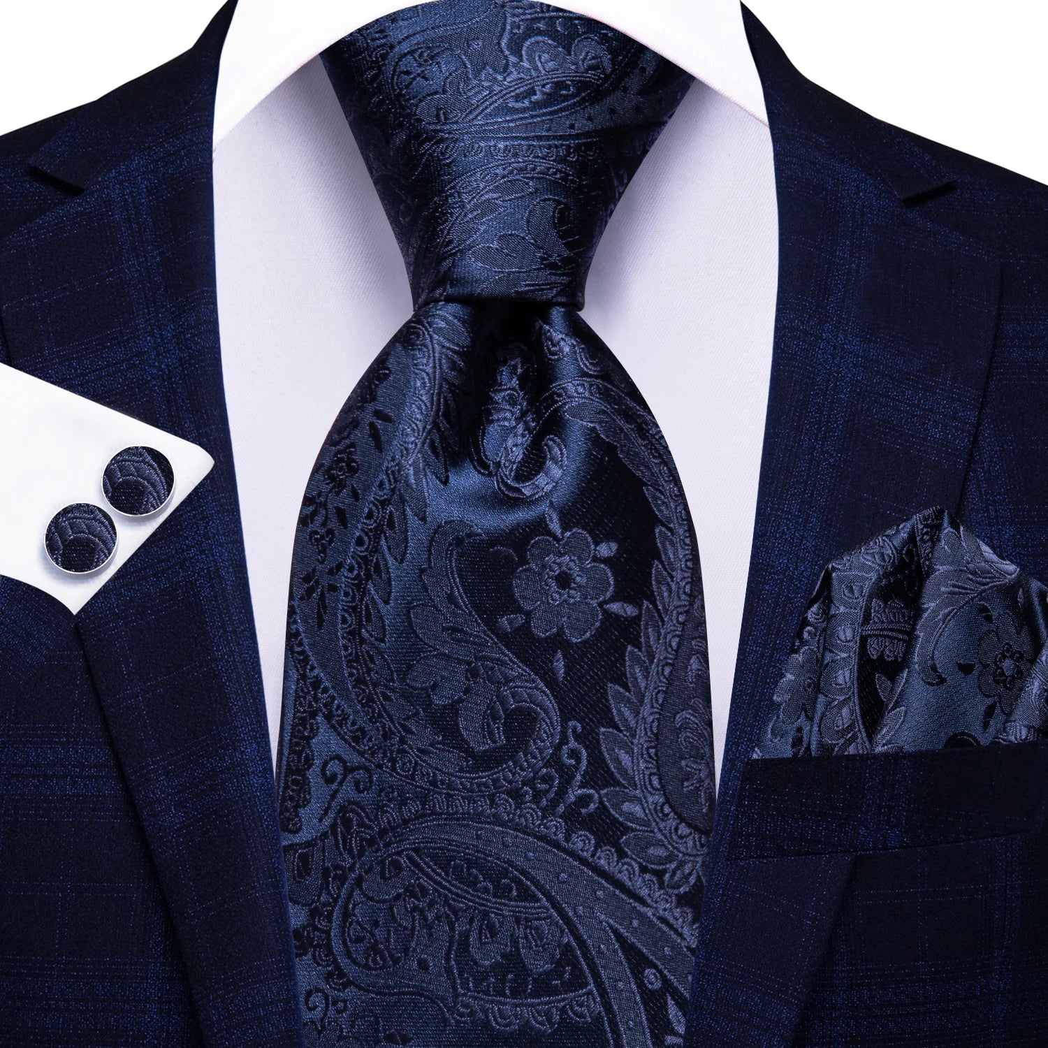 Gravata Masculina Poliéster com Estampa Azul Paisley Texturizada